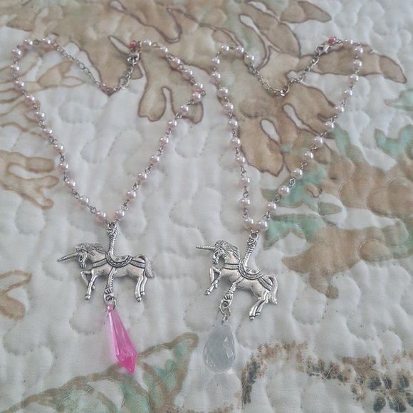 2 fairy kei pearl unicorn friendship necklaces set - Picture 2 of 4